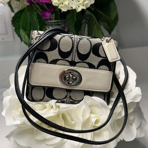 Coach Black and Cream Signature Crossbody Mini Bag